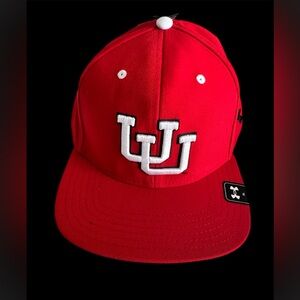 NEW Utah Utes Under Armour Red Embroidered Fitted Flat Bill Cap Hat Adult Men XL